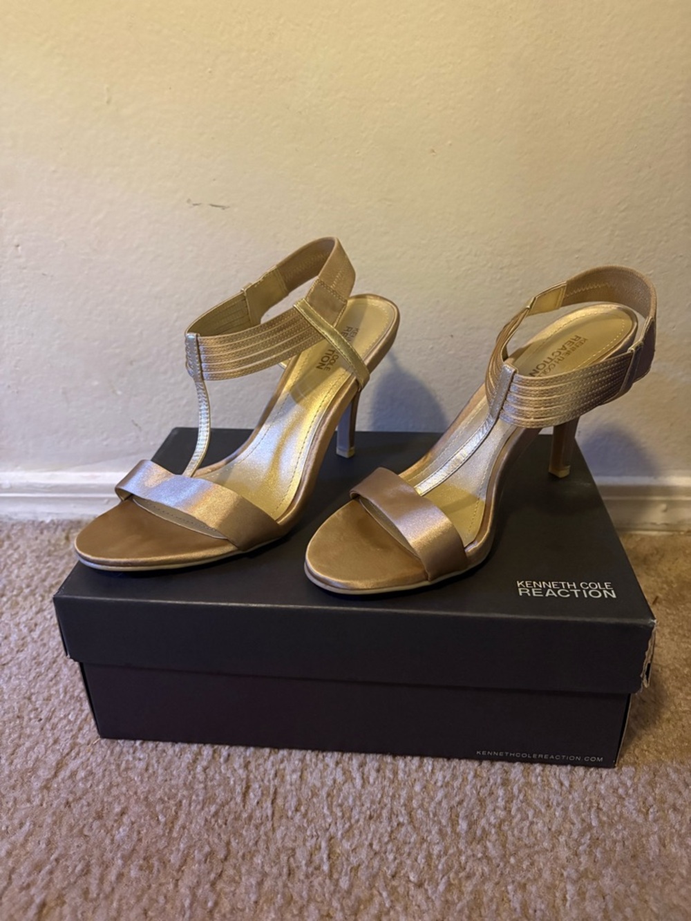 Kenneth Cole Reaction Metallic Gold T-Strap High Heel Sandals